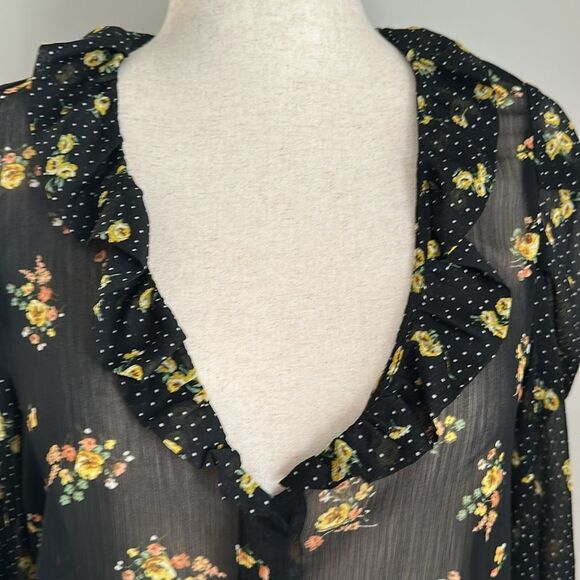 Zara Women’s Sheer Floral V-neck Ballon Sleeve Blouse Cottagecore Size M - Picture 4 of 10